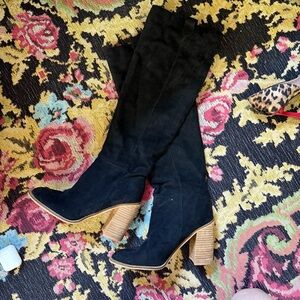 Black Suede Knee-High Boots